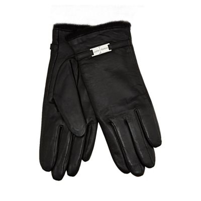 Black faux fur lined leather gloves